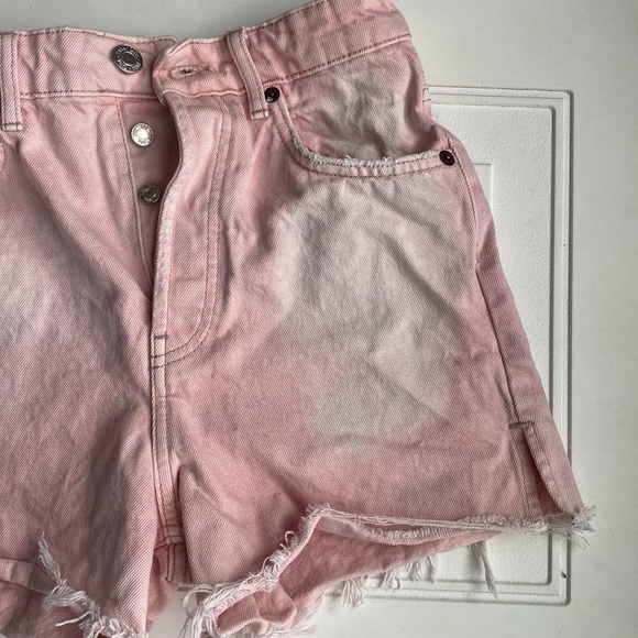 Zara High Rise Button Fly Cutoff Jean Shorts Pink 4 - Picture 4 of 7